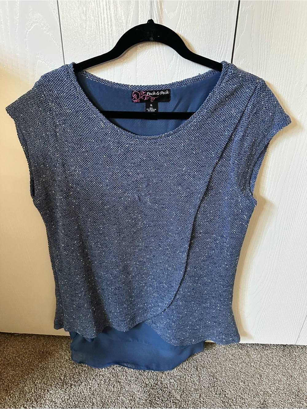 Peck & Peck Heathered Navy Layered Knit Tank